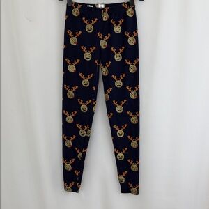 Girl’s GAP Festive Emoji Reindeer Leggings - Blue and Gold Size XL (12)